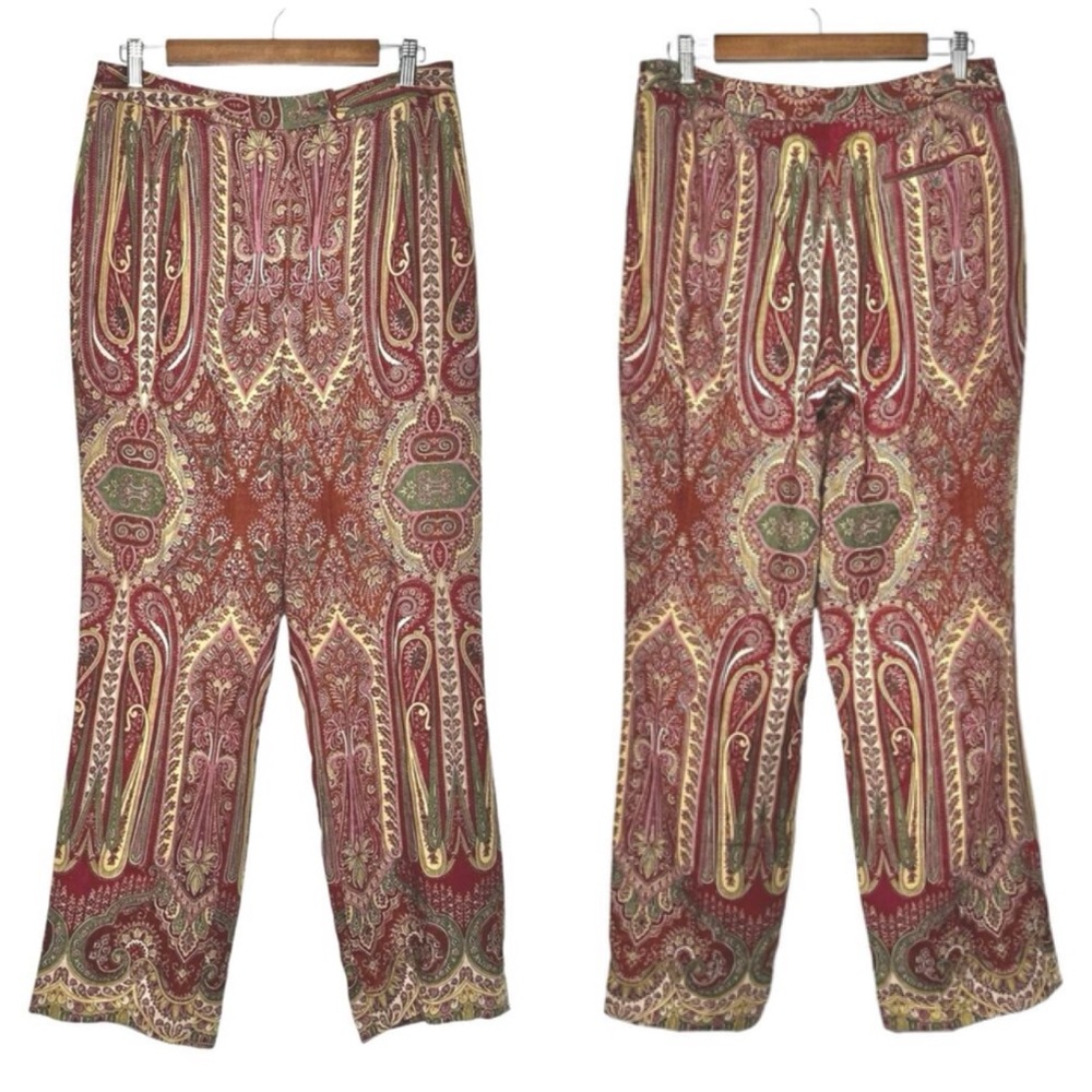 Etcetera | Women | 100% Wool Floral Paisley Boho Wide Leg Trousers | Size 10